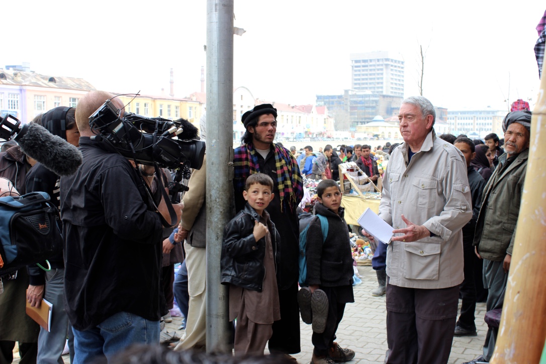 Camera crew reporting in a Kabul bazaar — HDNet field production in Afghanistan