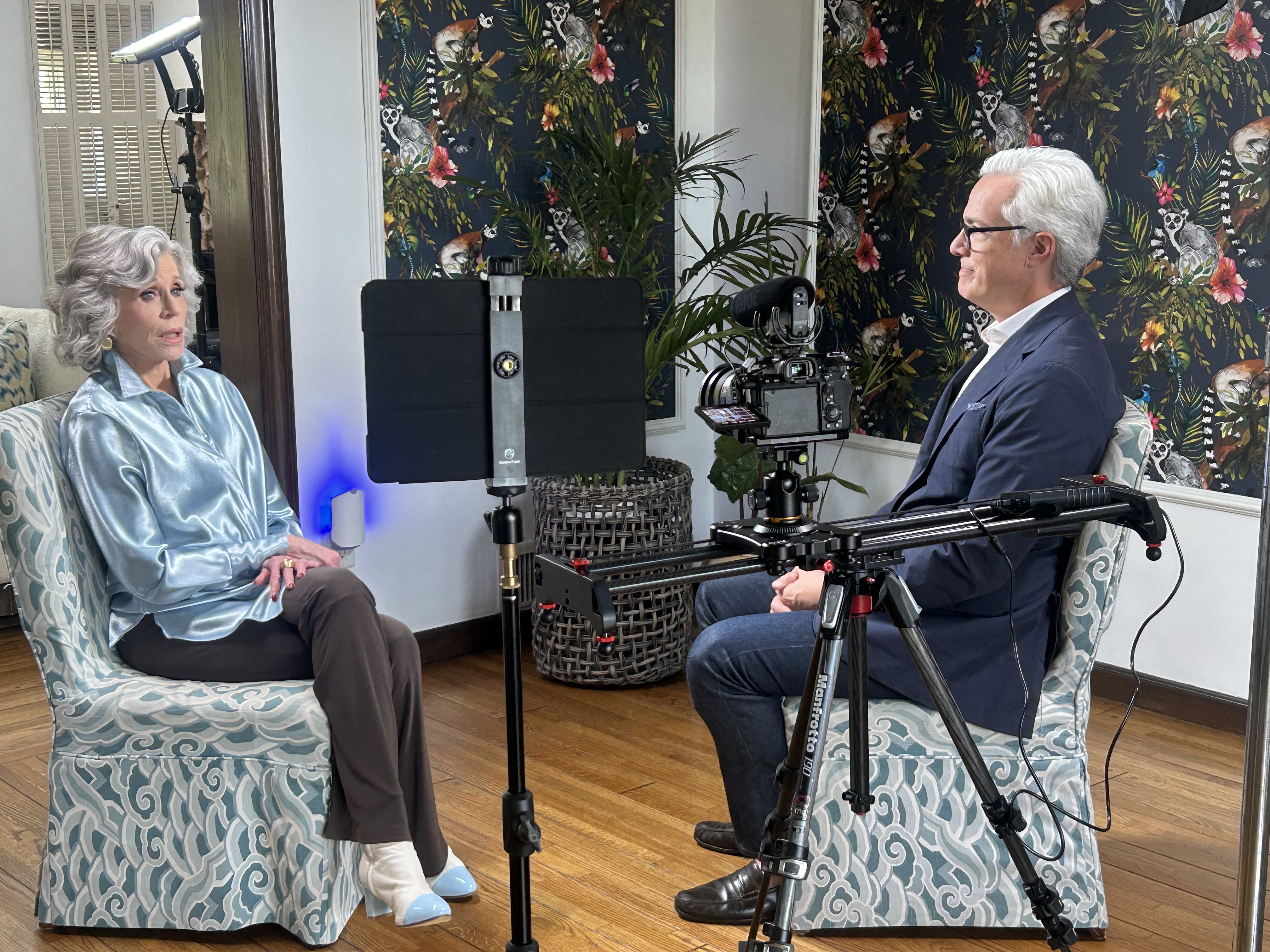 CBS News production setup for high-profile Jane Fonda interview